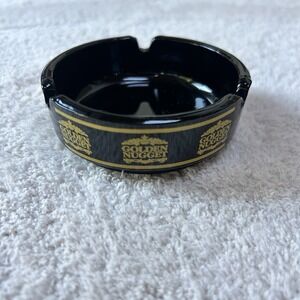 Vintage Golden Nugget Black Glass Ashtray Las Vegas